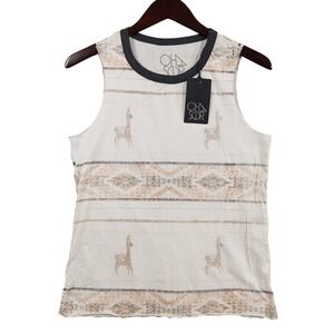 Chaser Tank Top Women Medium White Llama Geometric Print‎ Sleeveless Crew Neck